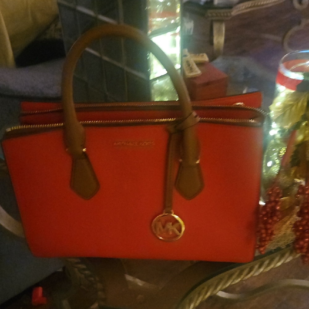 Michael Kors Red and Brown Satchel MEDIUM